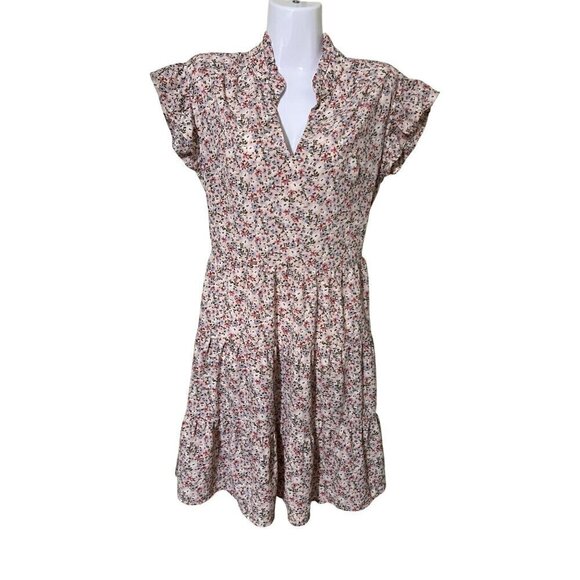 Floral Print Summer Dress Medium With Flutter Sleeves By Monteau Los Angeles - Picture 1 of 9